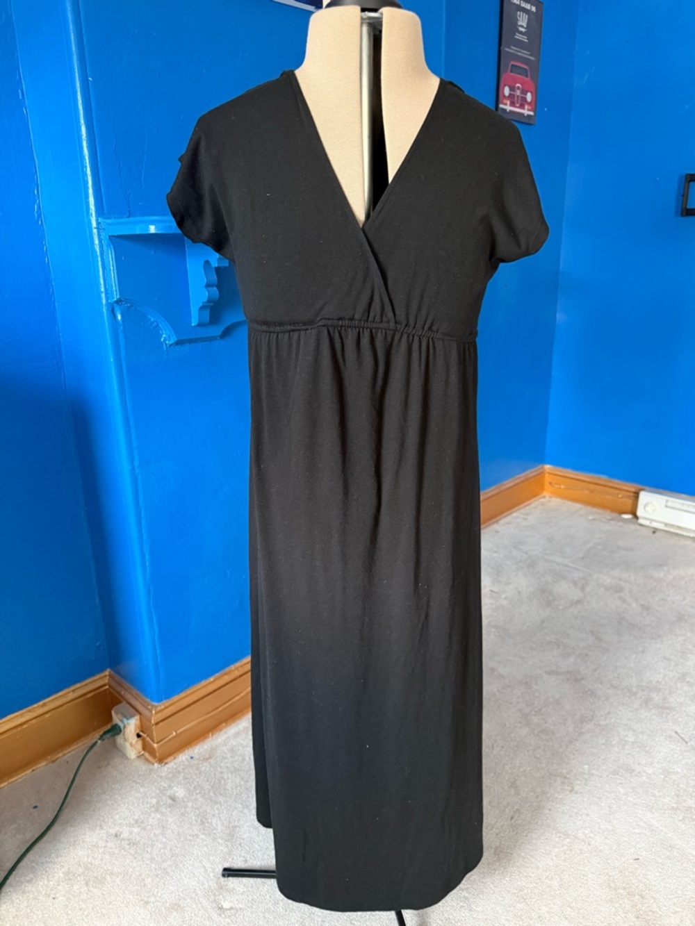 Pure Energy Black Empire Waist Maxi Dress Large Surplice V-Neck Cottagecore